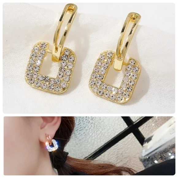 Take 50% off! Golden drop dangle earrings with rhinestones - Picture 1 of 4